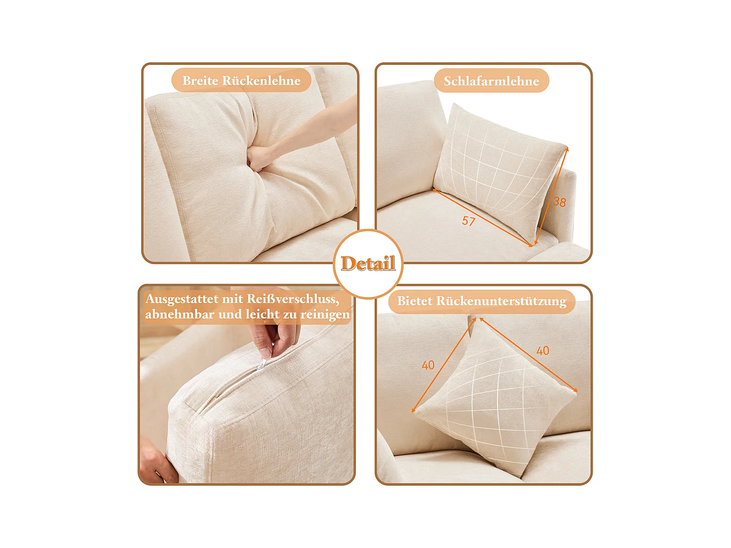 Divano angolare a L - 216 x 161 x 81 cm - divano 4 posti - con poggiapiedi - ciniglia - beige