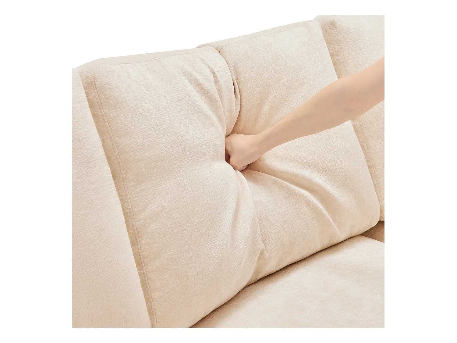 Divano angolare a L - 216 x 161 x 81 cm - divano 4 posti - con poggiapiedi - ciniglia - beige