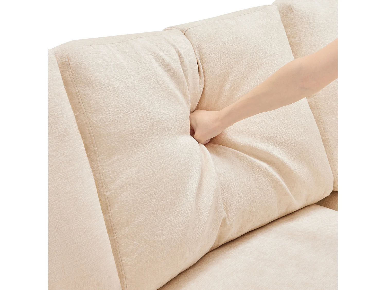 Canapé d'angle en L - 216 x 161 x 81 cm - canapé 4 places - avec repose-pieds - chenille - beige