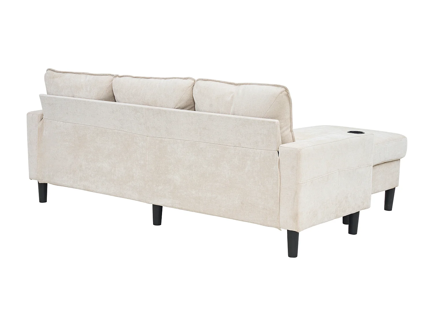 Canapé rembourré en L 3 places - 202 x 137 x 80 cm - avec ports USB et Type-C + 2 porte-gobelets -lin - beige