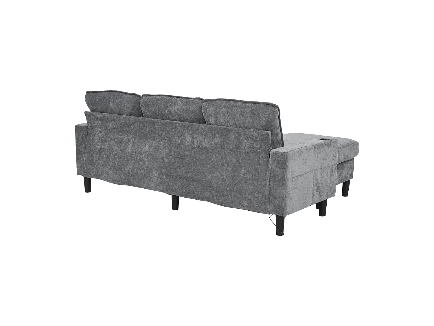 3-zits L-vormige gestoffeerde bank - 202 x 137 x 80 cm - met USB- en Type-C-aansluitingen + 2 bekerhouders - linnen - grijs