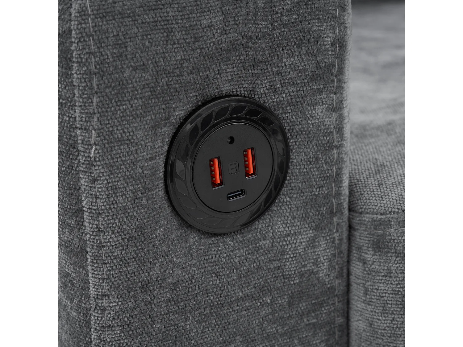 Canapé rembourré en L 3 places - 202 x 137 x 80 cm - avec ports USB et Type-C + 2 porte-gobelets -lin - gris