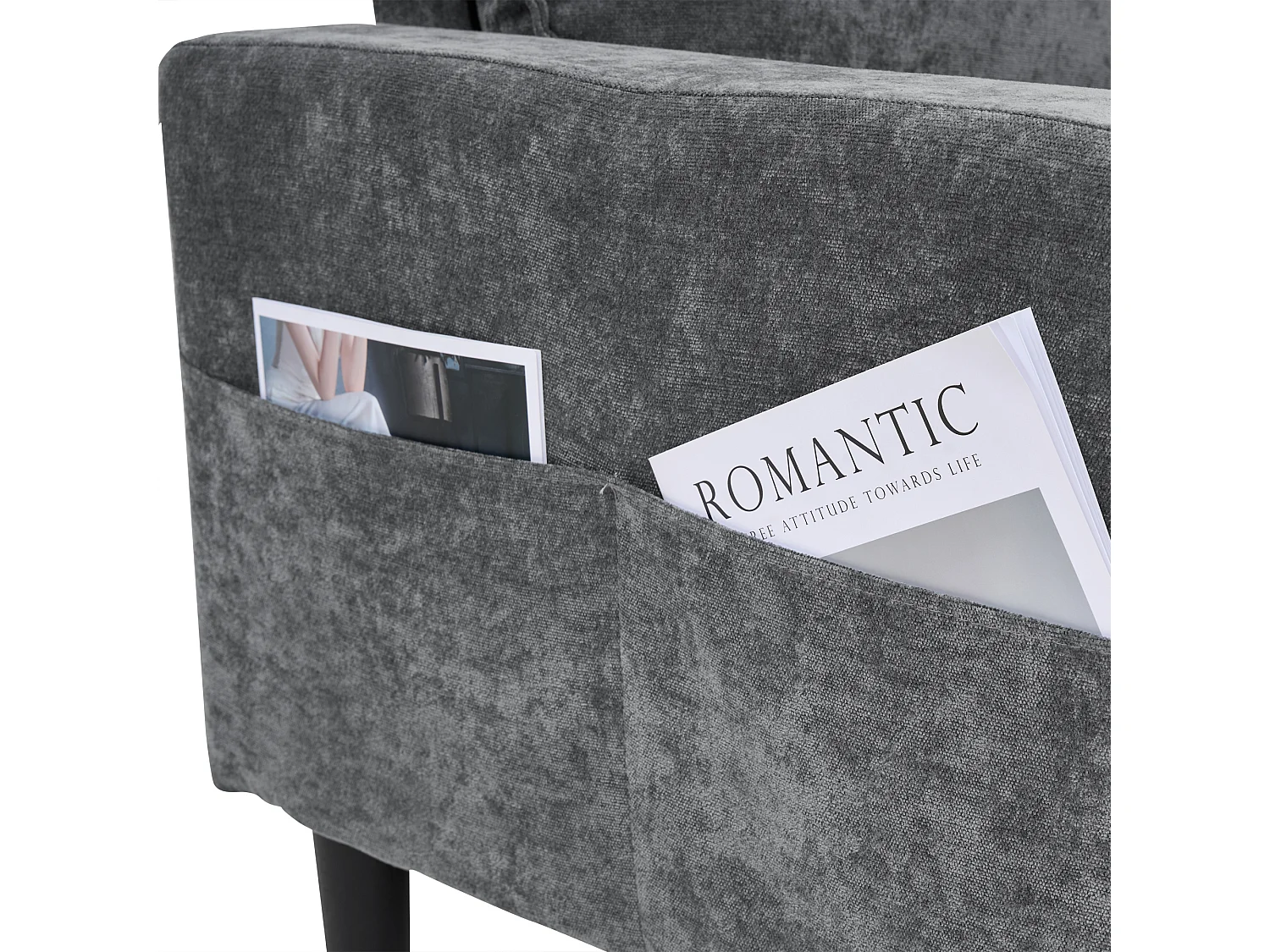 Canapé rembourré en L 3 places - 202 x 137 x 80 cm - avec ports USB et Type-C + 2 porte-gobelets -lin - gris