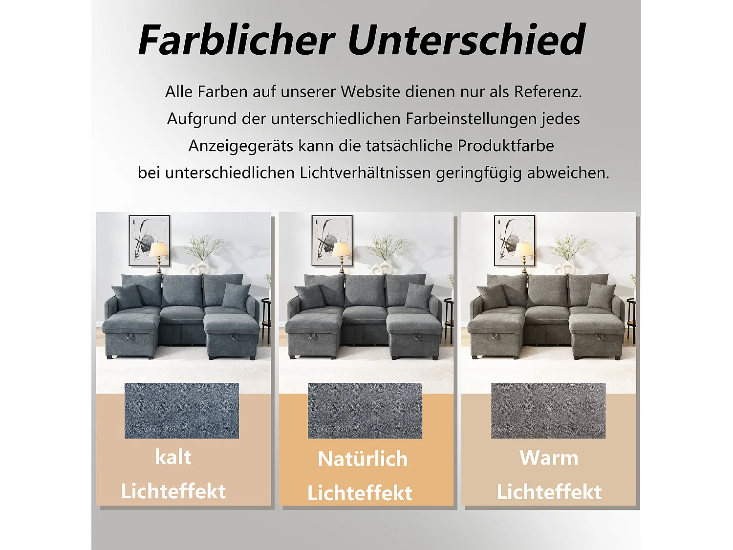 Canapé rembourré d'angle - 188 x 82 x 86 cm - 3 places - 2 repose-pieds avec rangements + 2 tiroirs - velours - gris