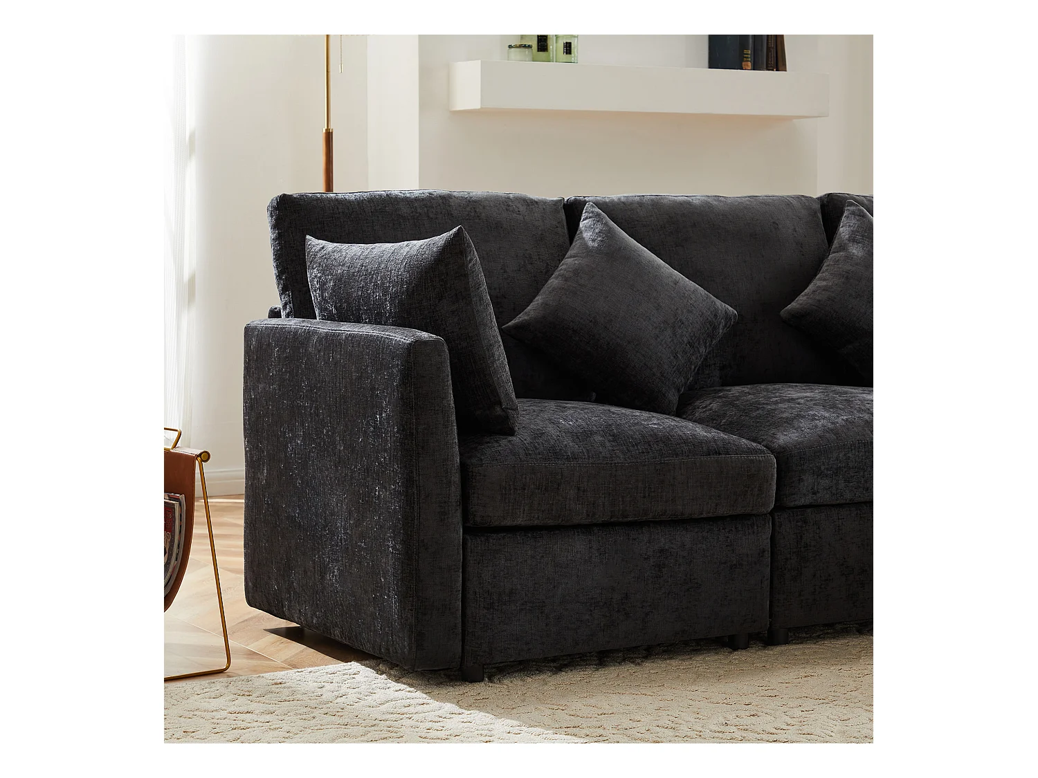 Canapé d'angle en L - 216 x 161 x 81 cm - canapé 4 places - avec repose-pieds - chenille - gris