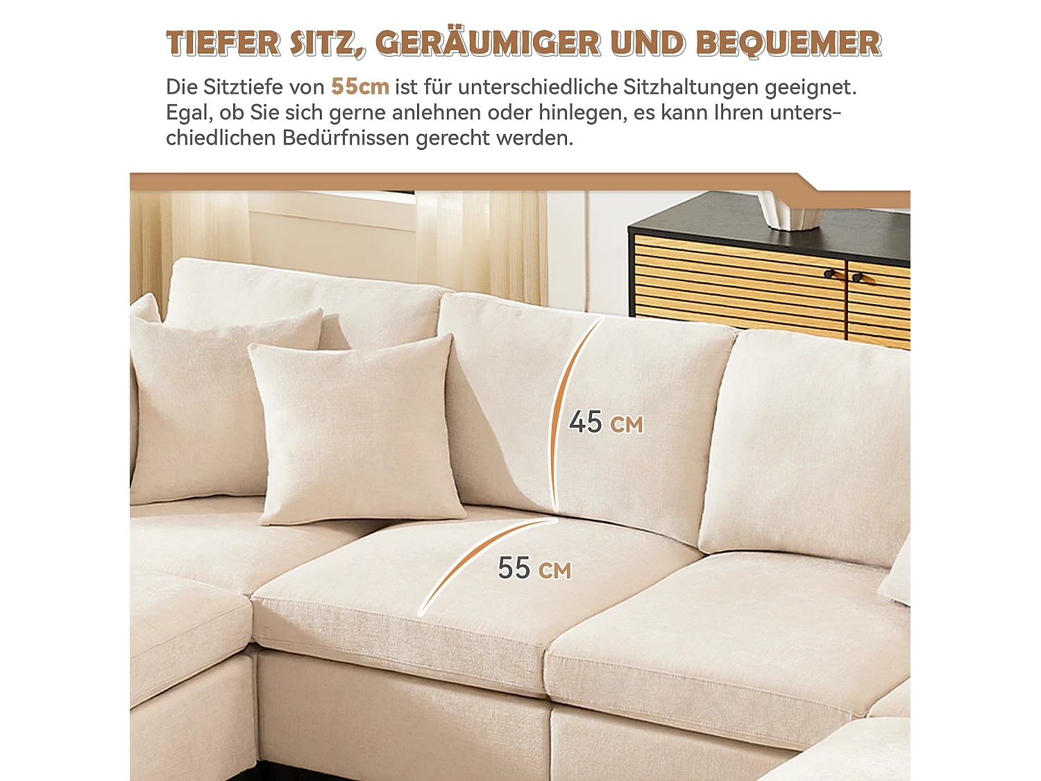 Sofá de canto em L - 216 x 161 x 81 cm - sofá de 4 lugares - com apoio para os pés removível - chenille - bege