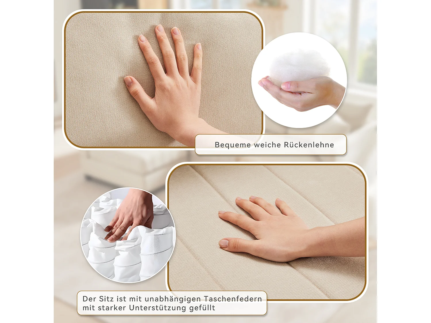 Canapé d'angle moderne - 220 x 194 x 85 cm - canapé modulable 5 places - avec repose-pieds convertible - Coton et lin - beige