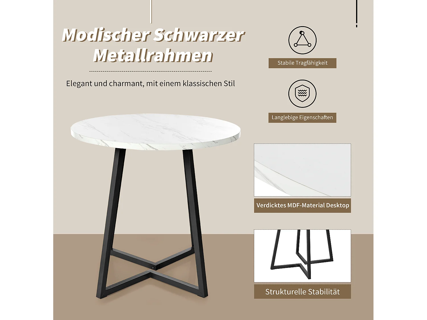 Ensemble de table à manger - 80 x 58.7 x 75 cm - 1 table avec 4 chaises - pieds en métal noir - Velours + métal + MDF - blanc + gris