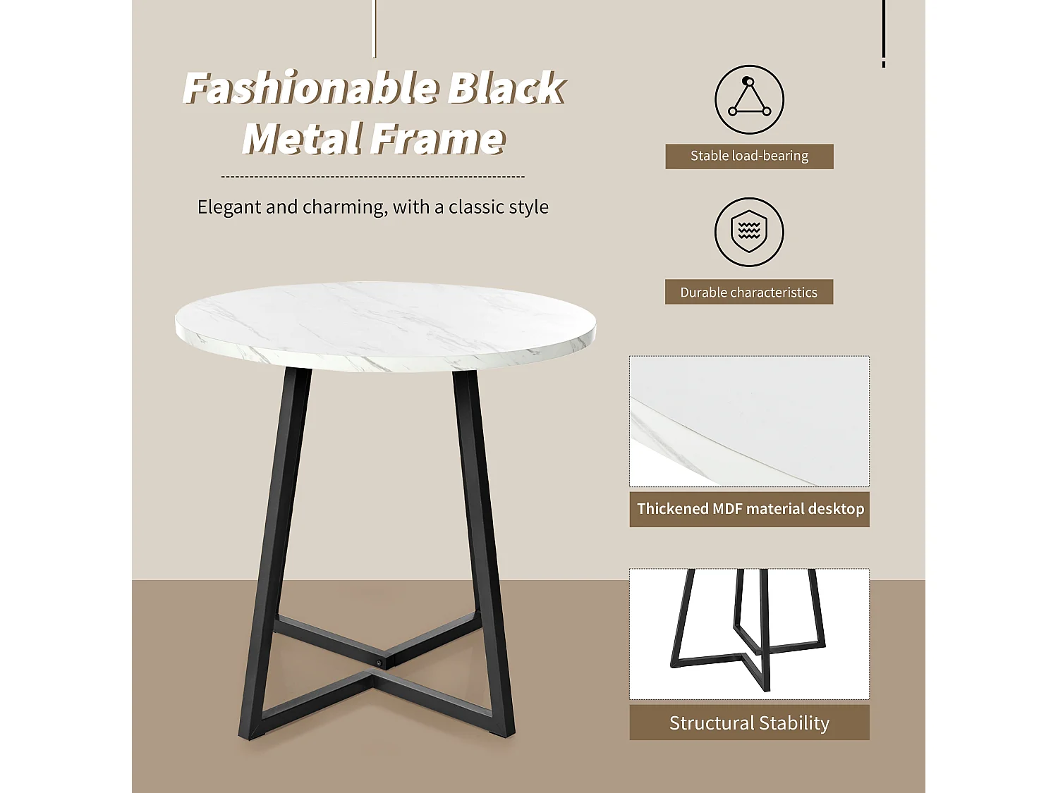 Esstisch-Set - 80 x 58,7 x 75 cm - 1 Tisch mit 4 Stühlen - schwarze Metallbeine - Samt + Metall + MDF - weiß + schwarz