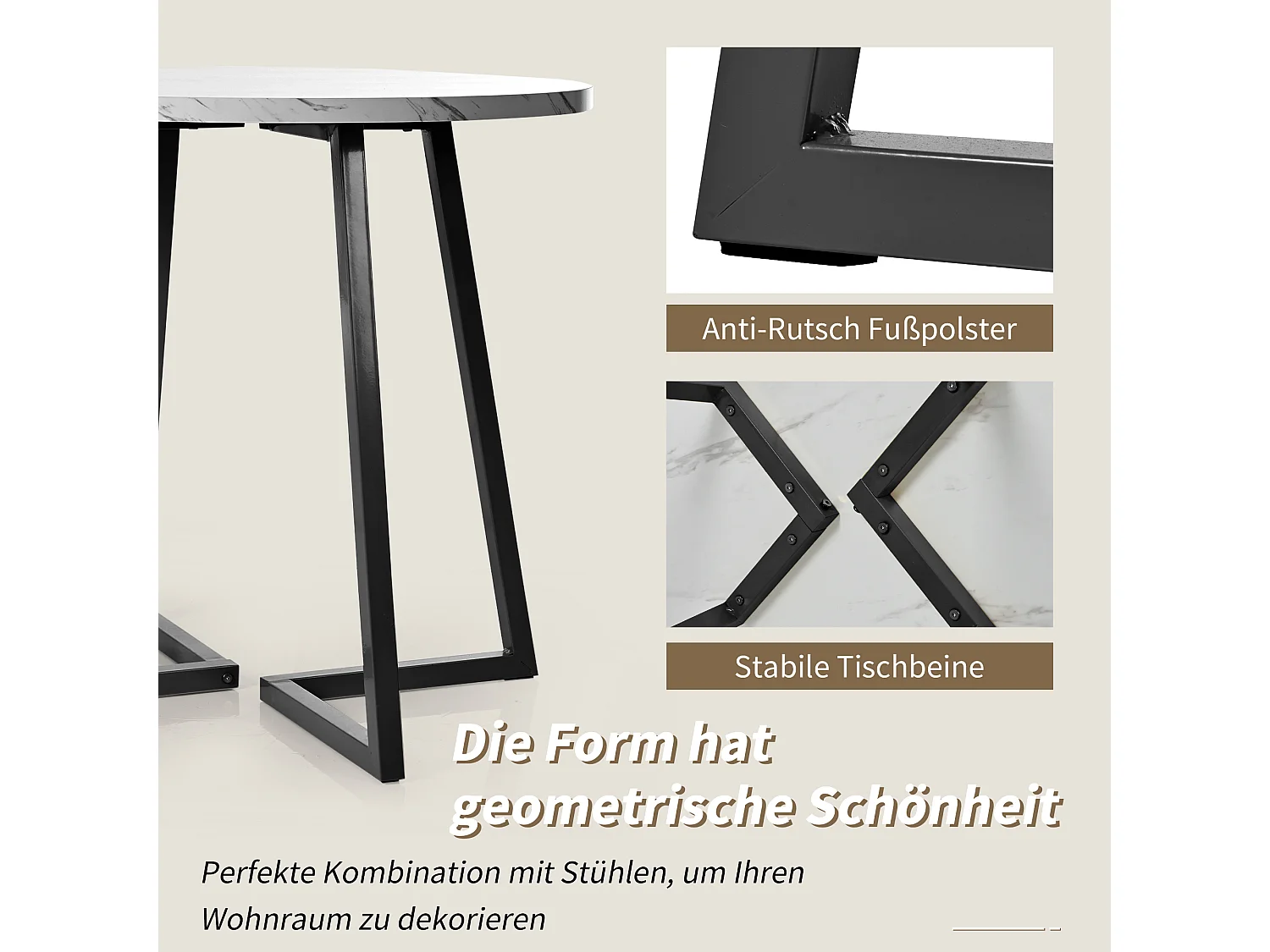 Conjunto de mesa de jantar - 80 x 58,7 x 75 cm - 1 mesa com 4 cadeiras - pés de metal preto - Veludo + metal + MDF - branco + preto