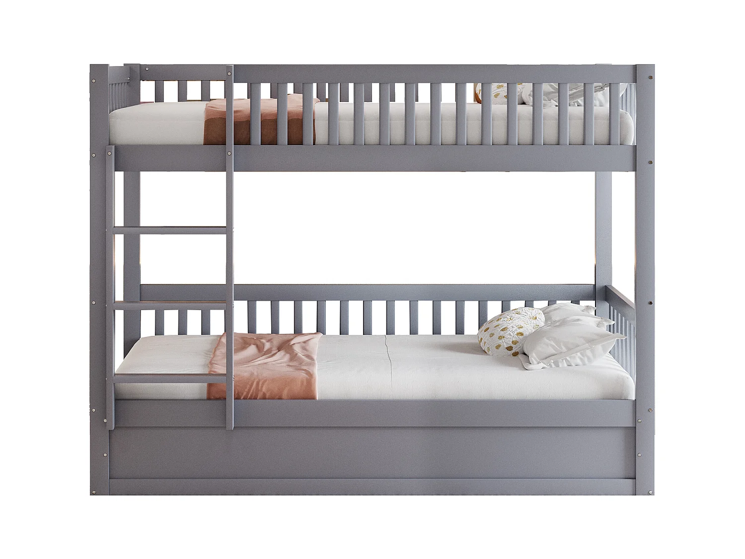 Łóżko piętrowe dla dzieci - 2 x 90 x 200 cm - z hydraulicznym schowkiem - Solidne i trwałe - Sosna + Sklejka + MDF - Szare