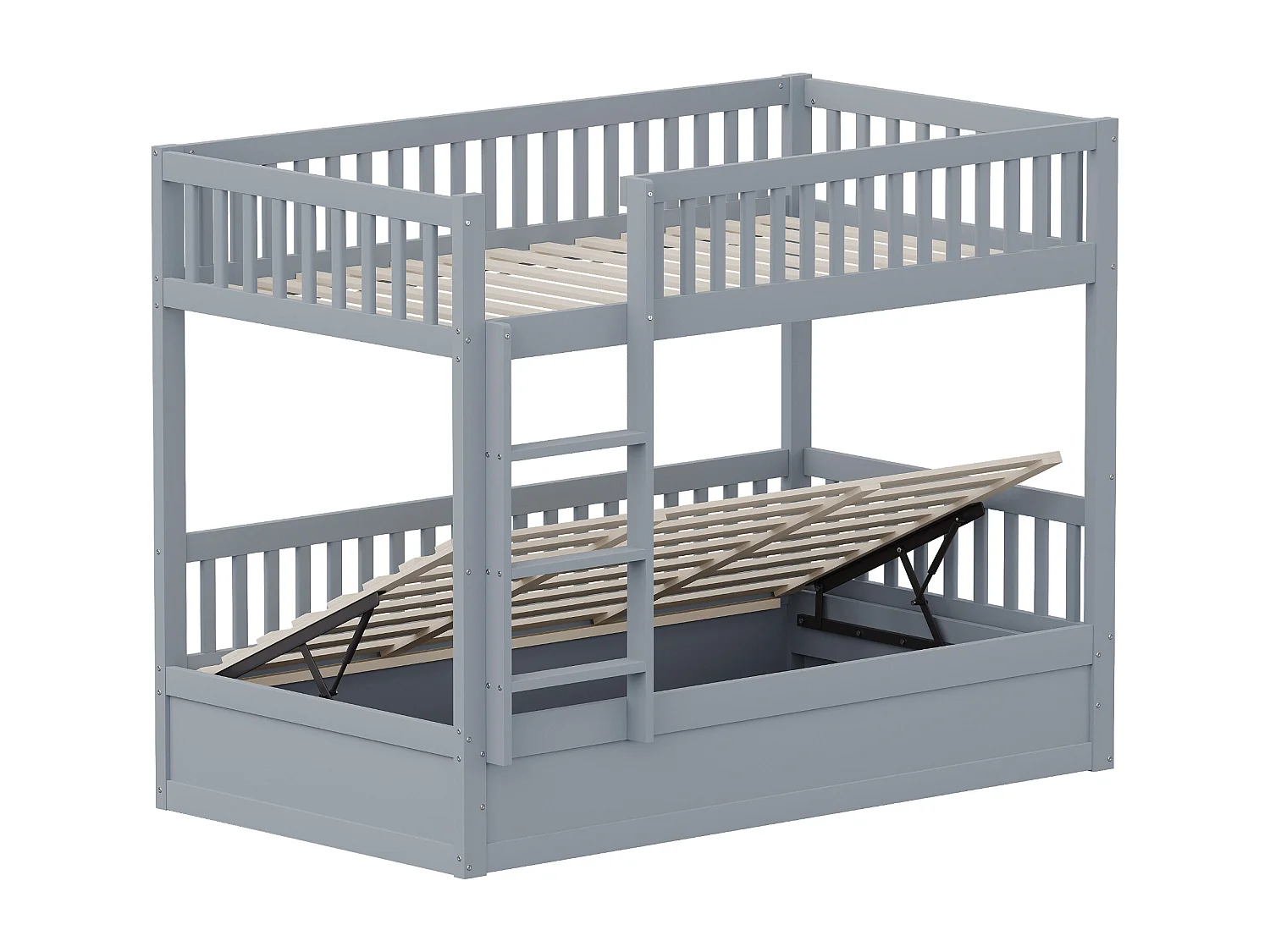 Lit superposé pour enfant - 2 x 90 x 200 cm - avec rangement hydraulique - robuste et durable - Pin + contreplaqué + MDF - gris