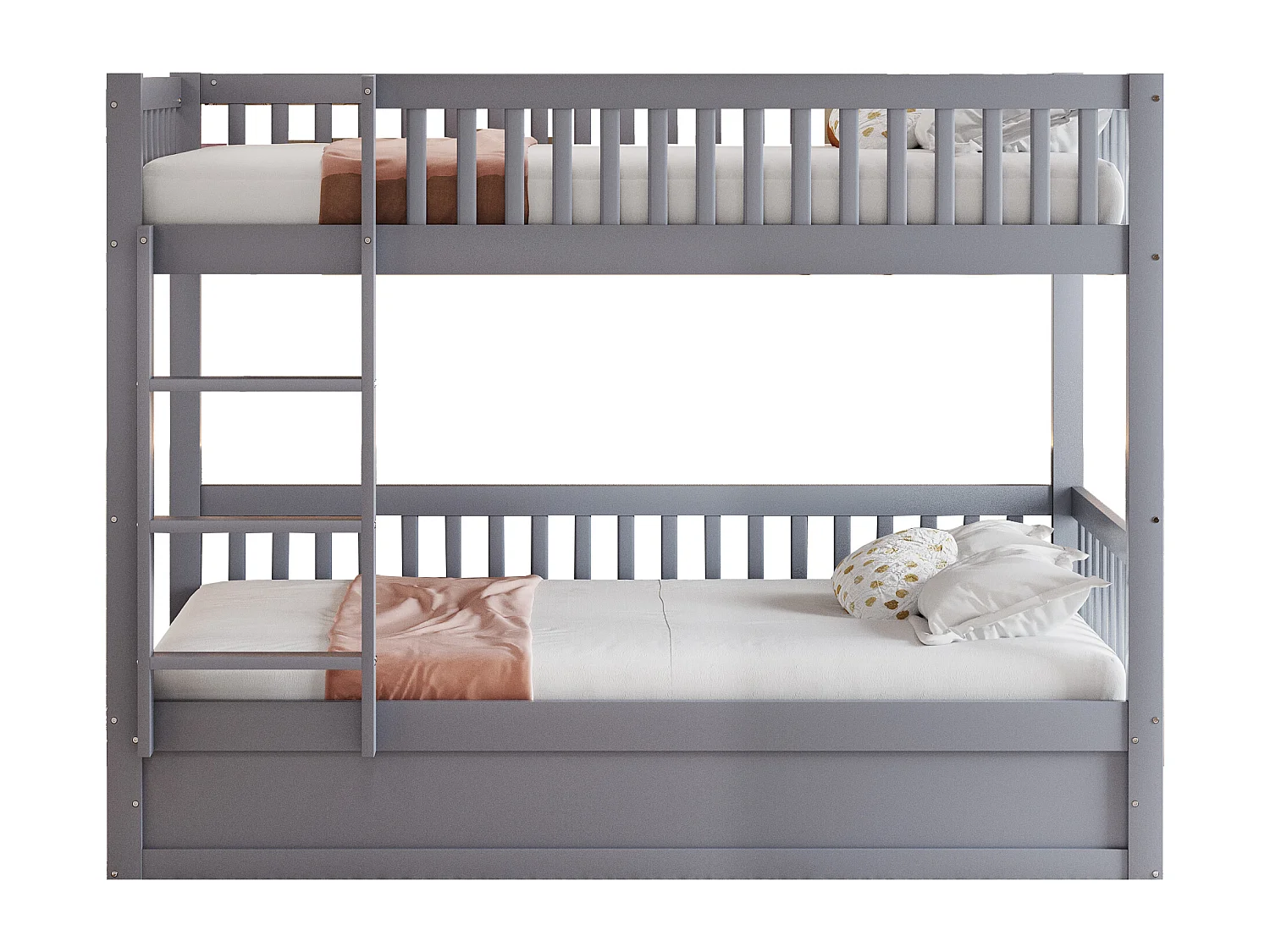 Lit superposé pour enfant - 2 x 90 x 200 cm - avec rangement hydraulique - robuste et durable - Pin + contreplaqué + MDF - gris