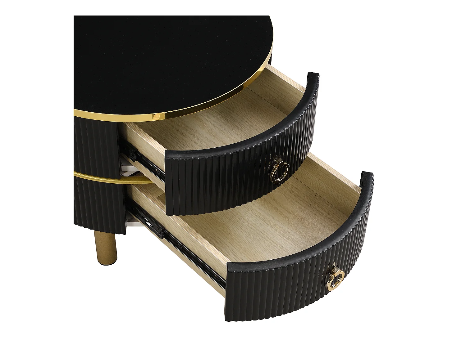 2 w 1 okrągły stolik kawowy - 70 x 70 x 46 cm + 50 x 50 x 40 cm - Kombinacja stolików kawowych z 2 szufladami - MDF - czarny