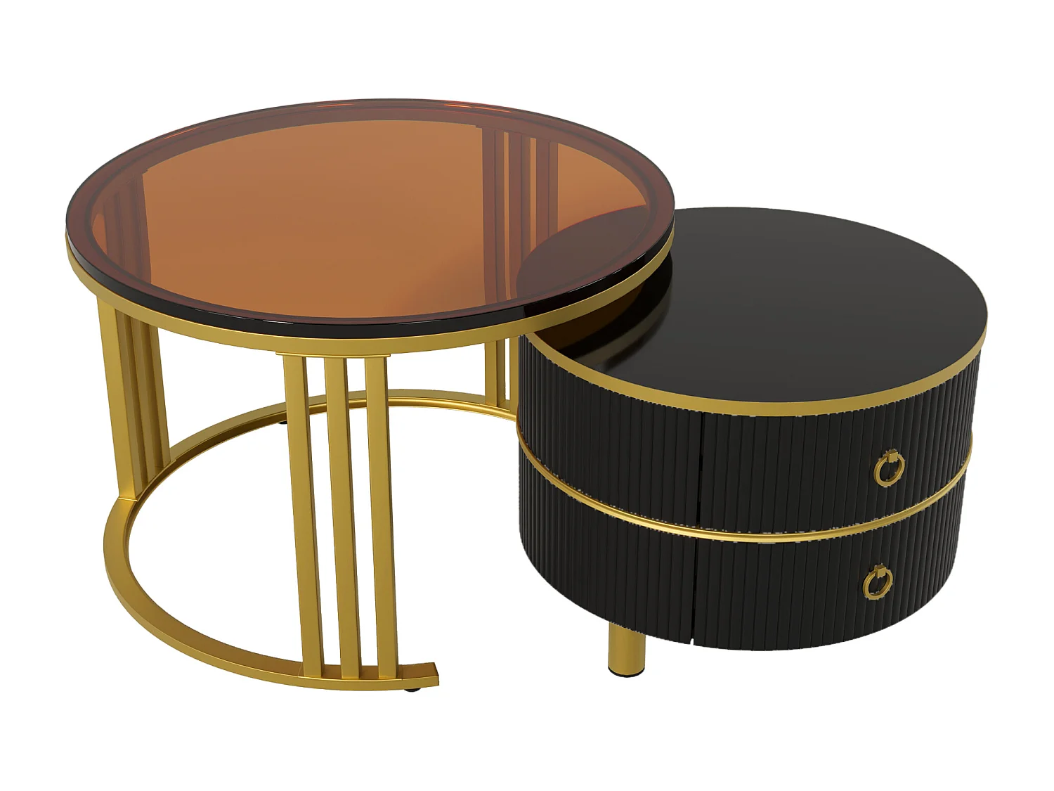 Table basse ronde 2 en 1 - 70 x 70 x 46 cm + 50 x 50 x 40 cm - combinaison de table de salon avec 2 tiroirs - MDF - noir