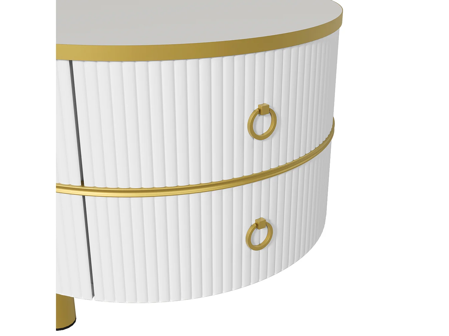 Mesa de centro redonda 2 en 1 - 70 x 70 x 46 cm + 50 x 50 x 40 cm - Combinación de mesa de salón con 2 cajones - MDF - Blanco