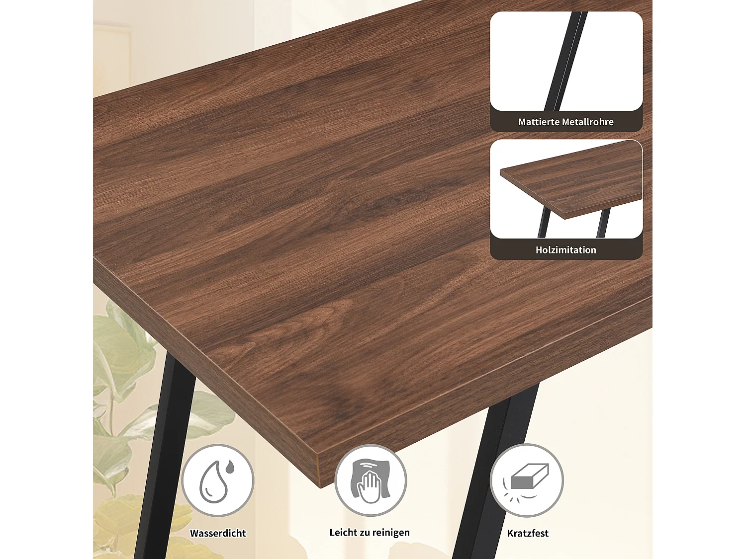 Schreibtisch mit Ablage – 138,5 x 58 x 75 cm – mit 3 Schubladen – MDF – Braun