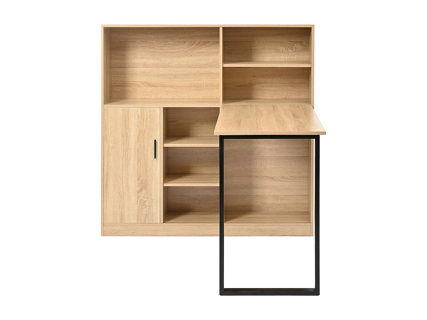 Bureau table de rangement - 130 x 120 x 120 cm - avec armoir + étagères  - MDF - naturel