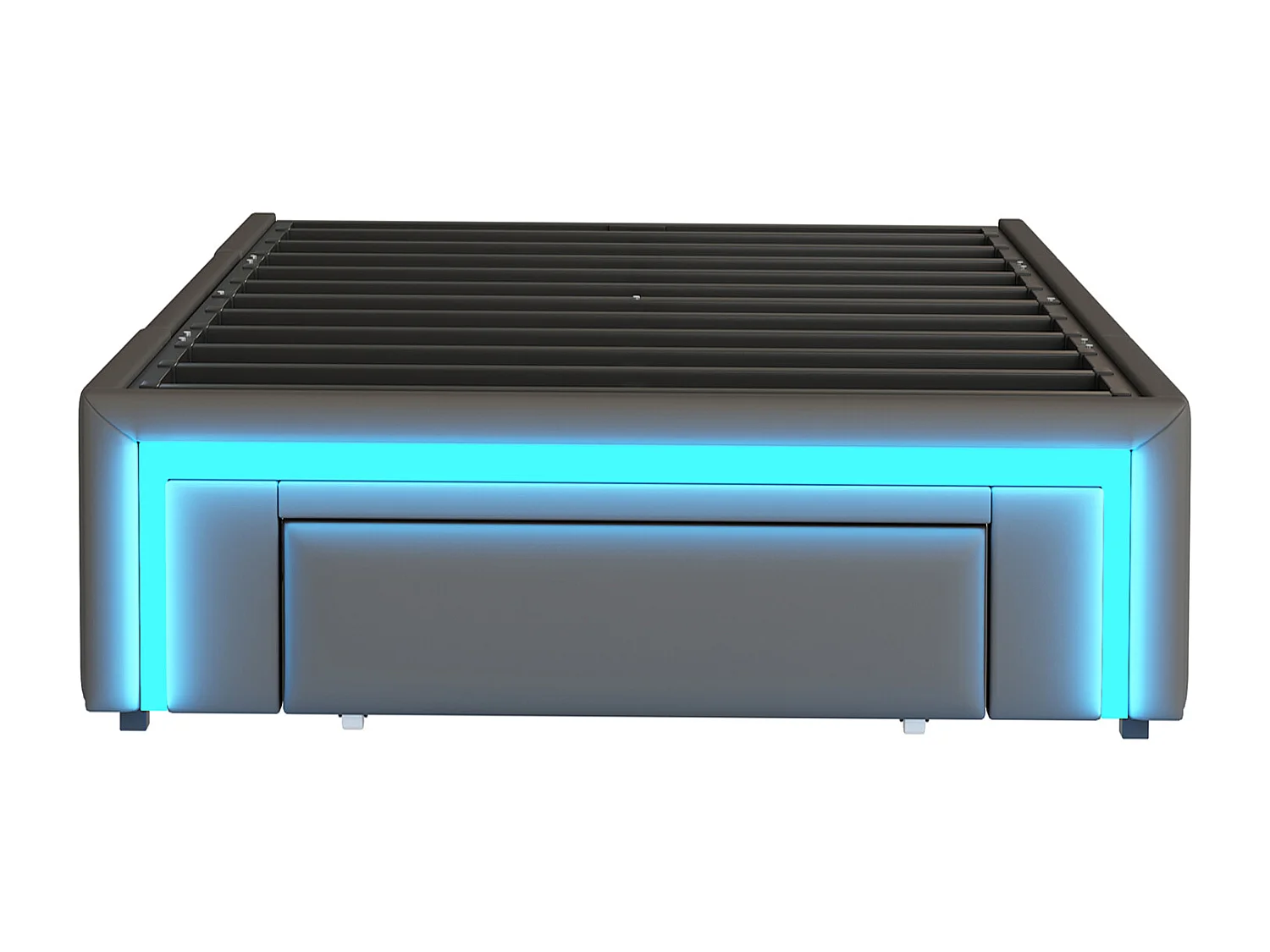 Cadre de lit pour enfant - 90 x 200 cm - avec 2 tiroirs + Leds - sans tête de lit - Cuir PU + métal + MDF - gris