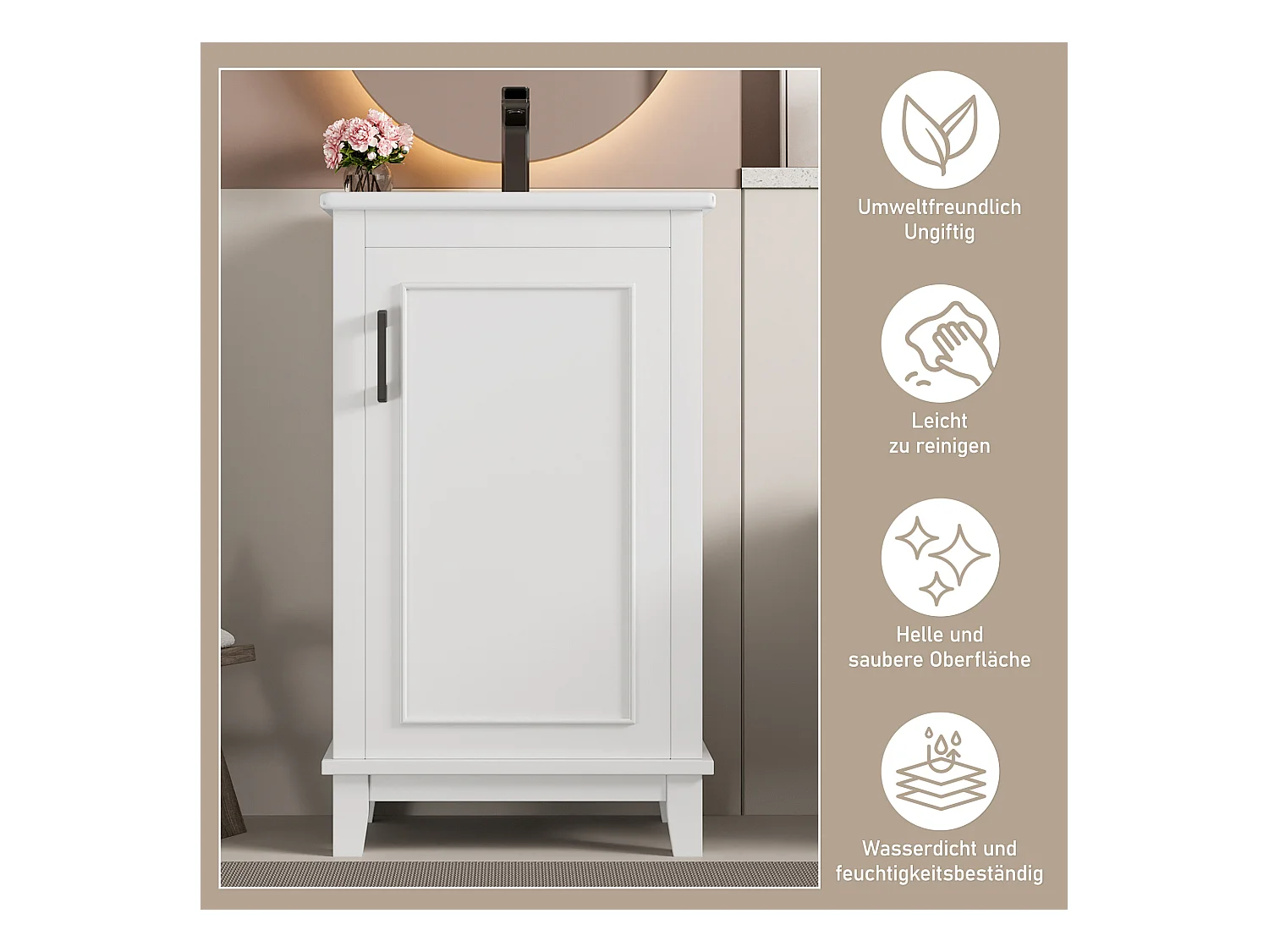 Mobile bagno - 48 x 33 x 83 cm - con 1 anta + ripiani + lavabo integrato in ceramica - Ceramica + MDF - Bianco