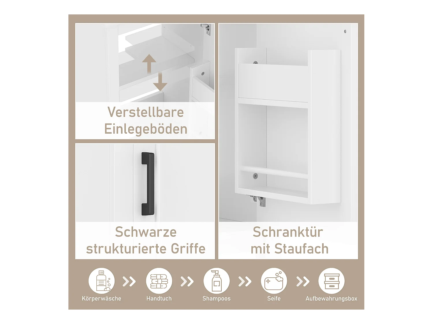 Mobile bagno - 48 x 33 x 83 cm - con 1 anta + ripiani + lavabo integrato in ceramica - Ceramica + MDF - Bianco