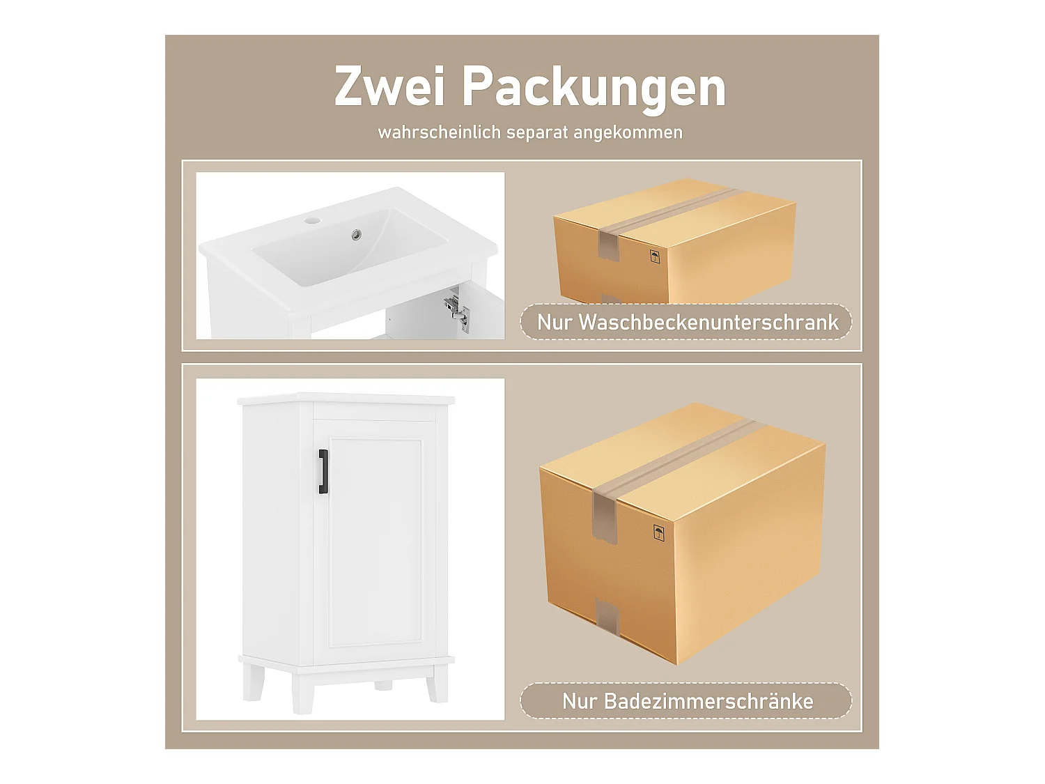 Mobile bagno - 48 x 33 x 83 cm - con 1 anta + ripiani + lavabo integrato in ceramica - Ceramica + MDF - Bianco