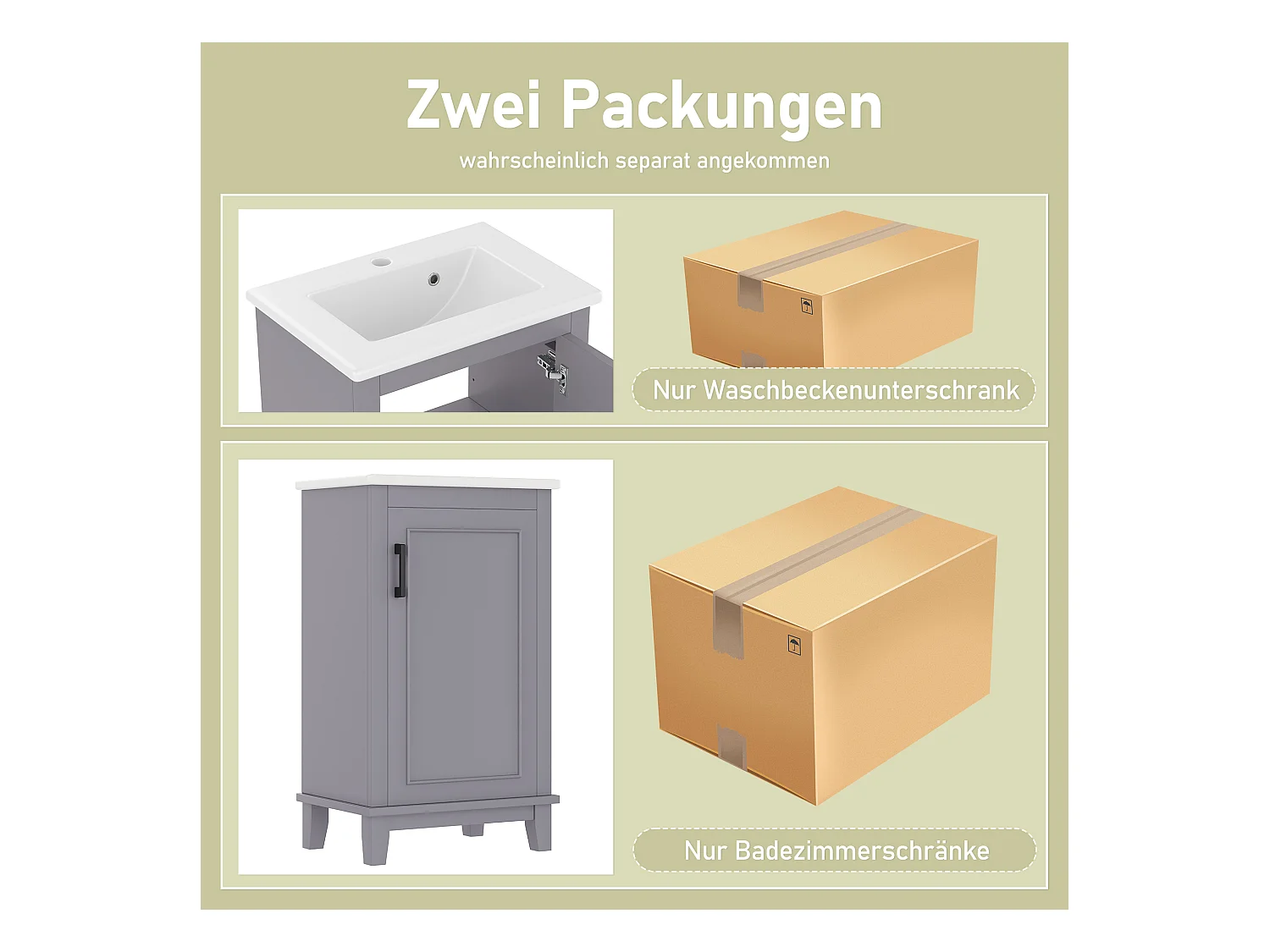 Mobile bagno - 48 x 33 x 83 cm - con 1 anta + ripiani + lavabo integrato in ceramica - Ceramica + MDF - Grigio