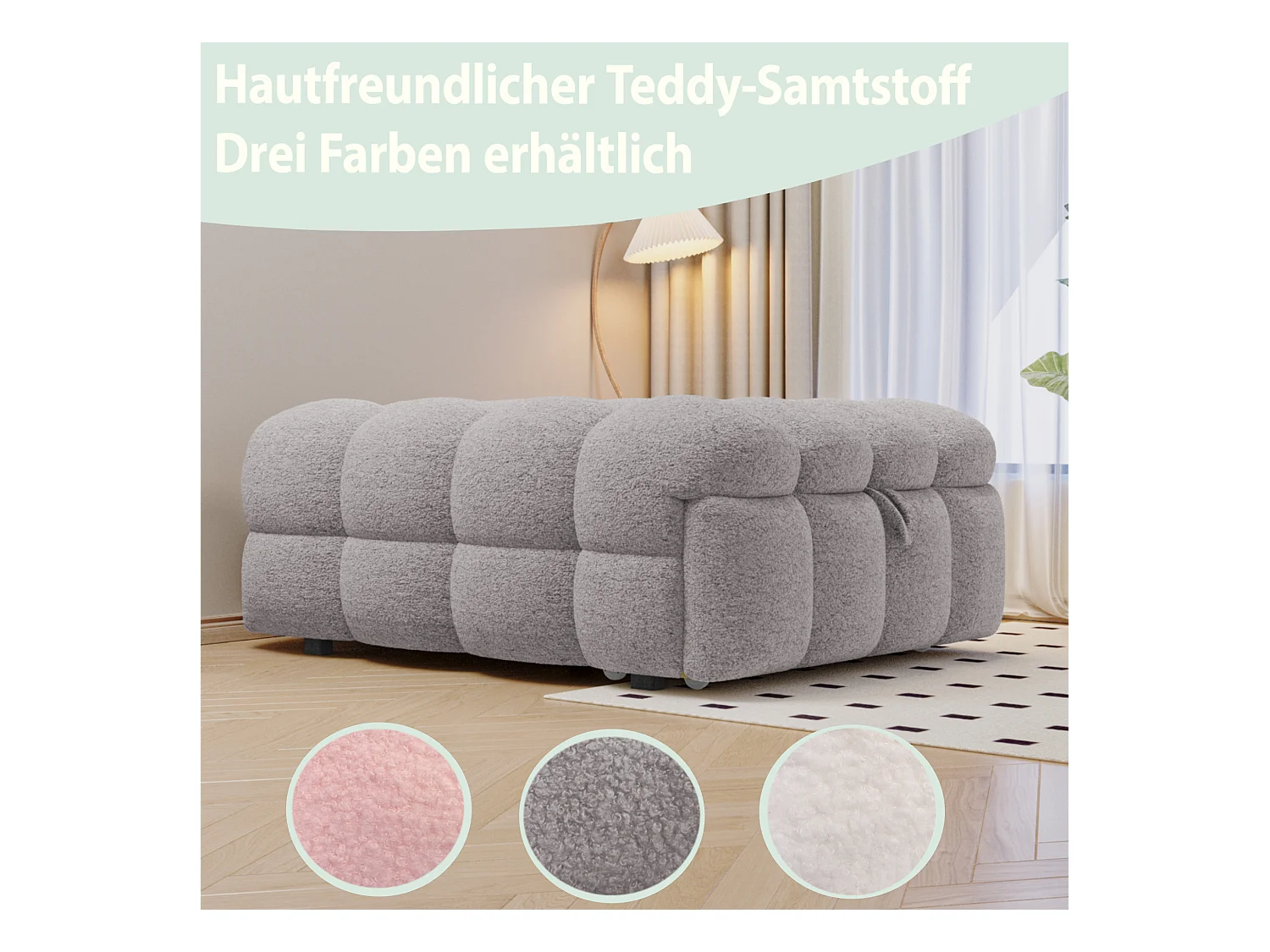 Canapé-lit rembourré gigogne - 70 x 180 cm - repose-pieds 2 en 1 - velours Teddy + métal + contreplaqué + MDF - gris