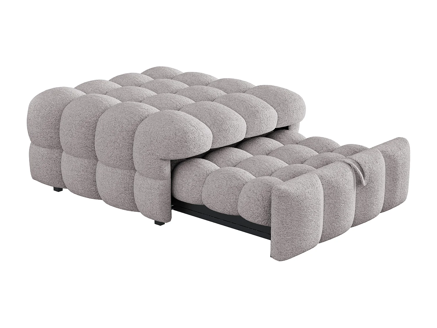Canapé-lit rembourré gigogne - 70 x 180 cm - repose-pieds 2 en 1 - velours Teddy + métal + contreplaqué + MDF - gris