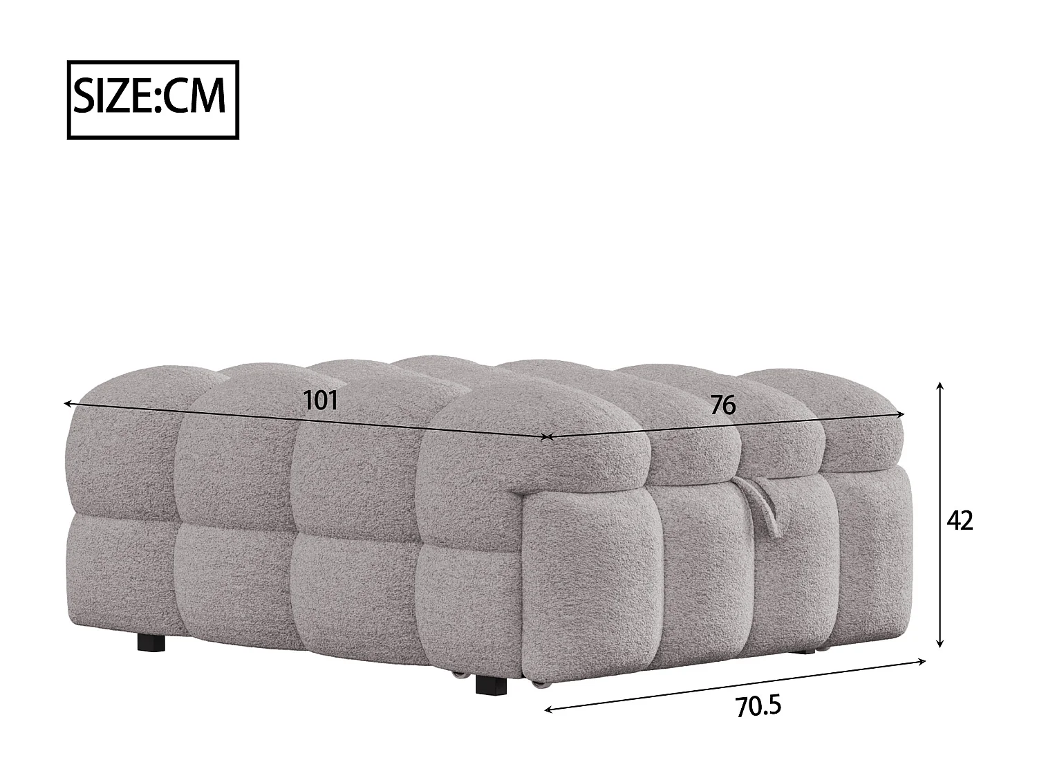 Canapé-lit rembourré gigogne - 70 x 180 cm - repose-pieds 2 en 1 - velours Teddy + métal + contreplaqué + MDF - gris