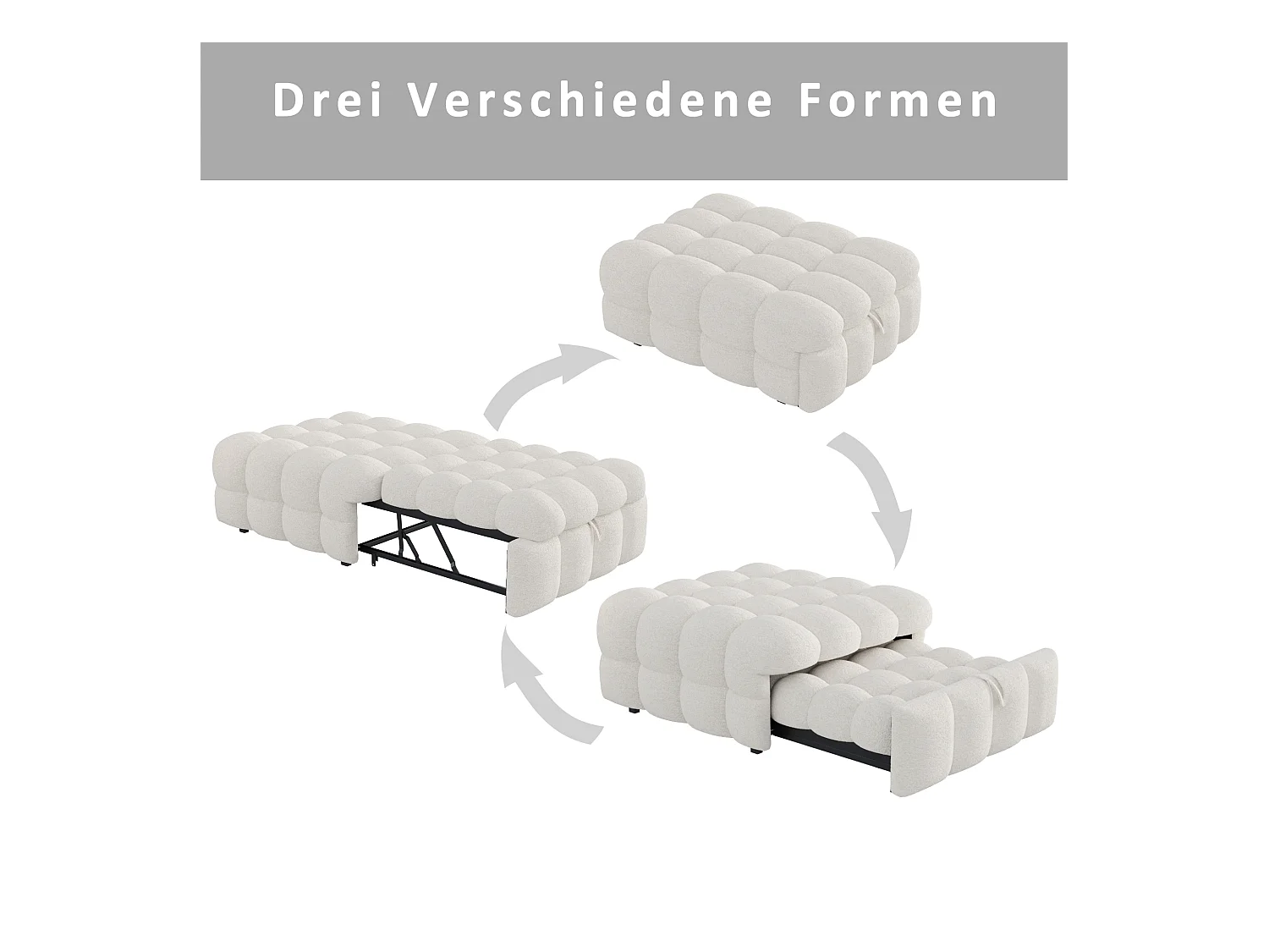 Divano letto estraibile imbottito - 70 x 180 cm - Pouf 2 in 1 - Tessuto Teddy - beige