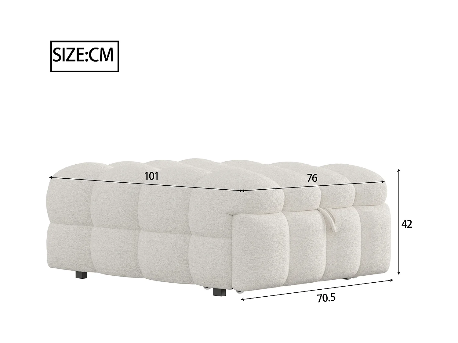 Divano letto estraibile imbottito - 70 x 180 cm - Pouf 2 in 1 - Tessuto Teddy - beige