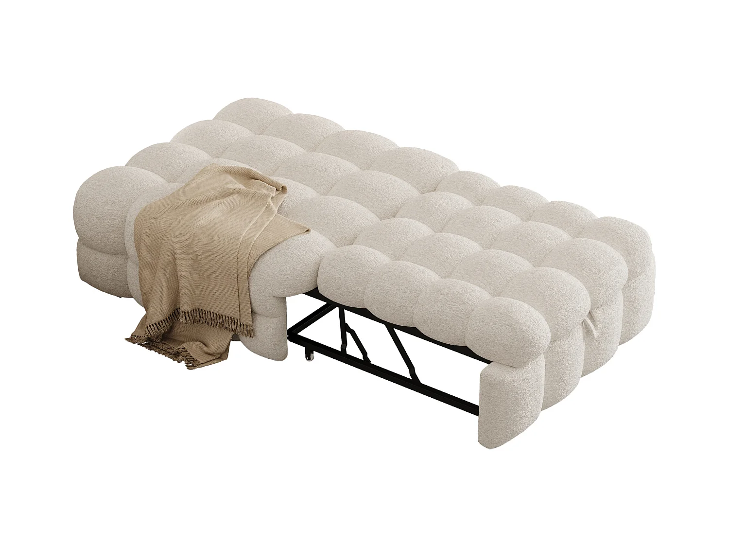 Divano letto estraibile imbottito - 70 x 180 cm - Pouf 2 in 1 - Tessuto Teddy - beige