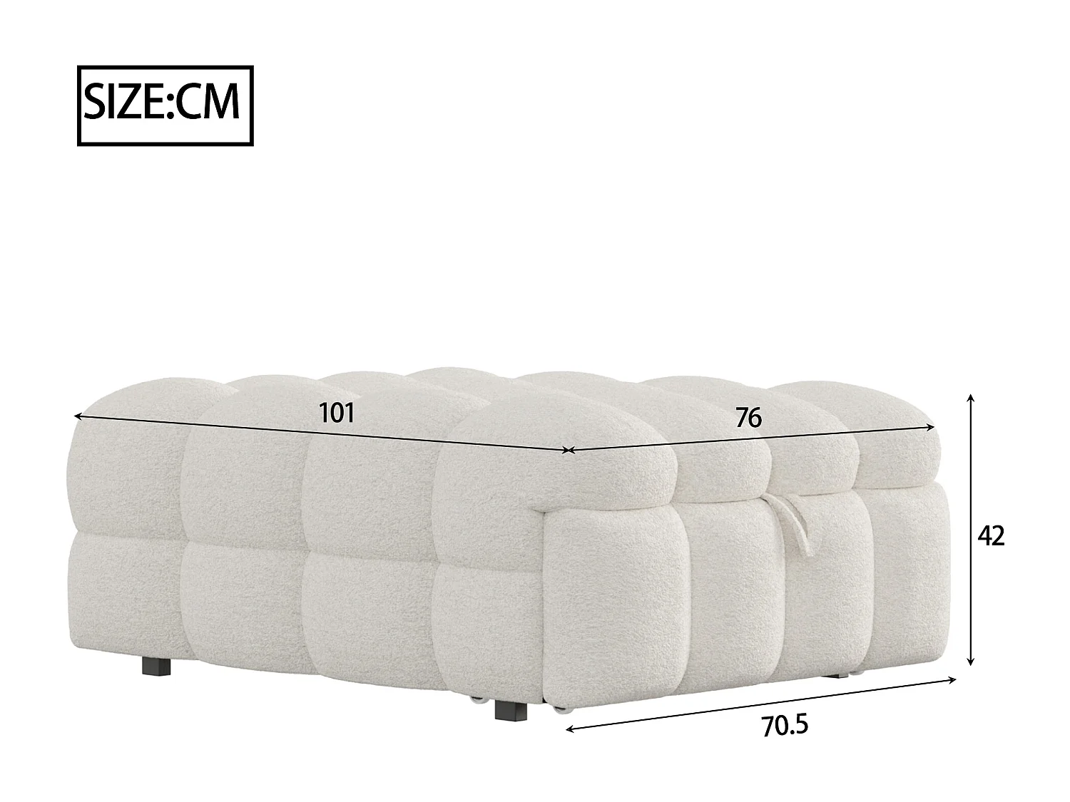 Canapé-lit rembourré gigogne - 70 x 180 cm - repose-pieds 2 en 1 - velours Teddy + métal + contreplaqué + MDF - beige