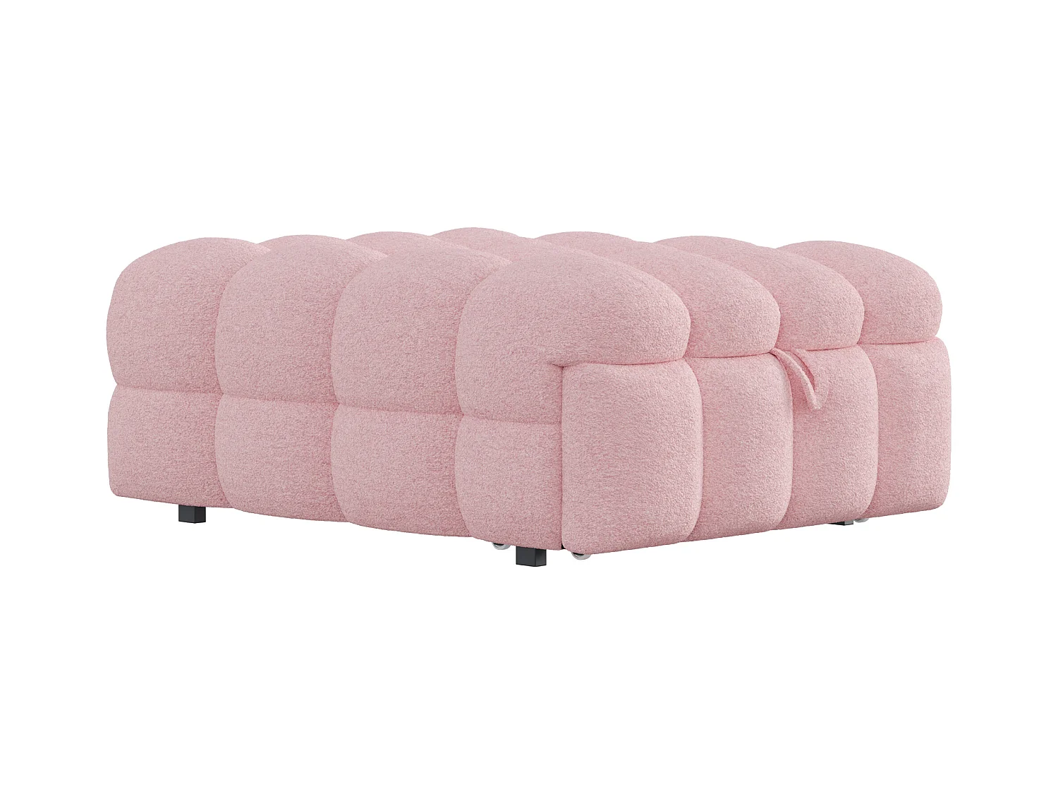 Canapé-lit rembourré gigogne - 70 x 180 cm - repose-pieds 2 en 1 - velours Teddy + métal + contreplaqué + MDF - rose