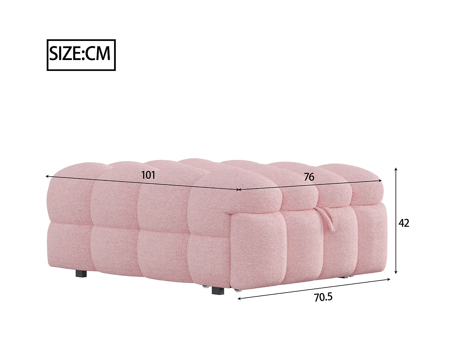 Canapé-lit rembourré gigogne - 70 x 180 cm - repose-pieds 2 en 1 - velours Teddy + métal + contreplaqué + MDF - rose