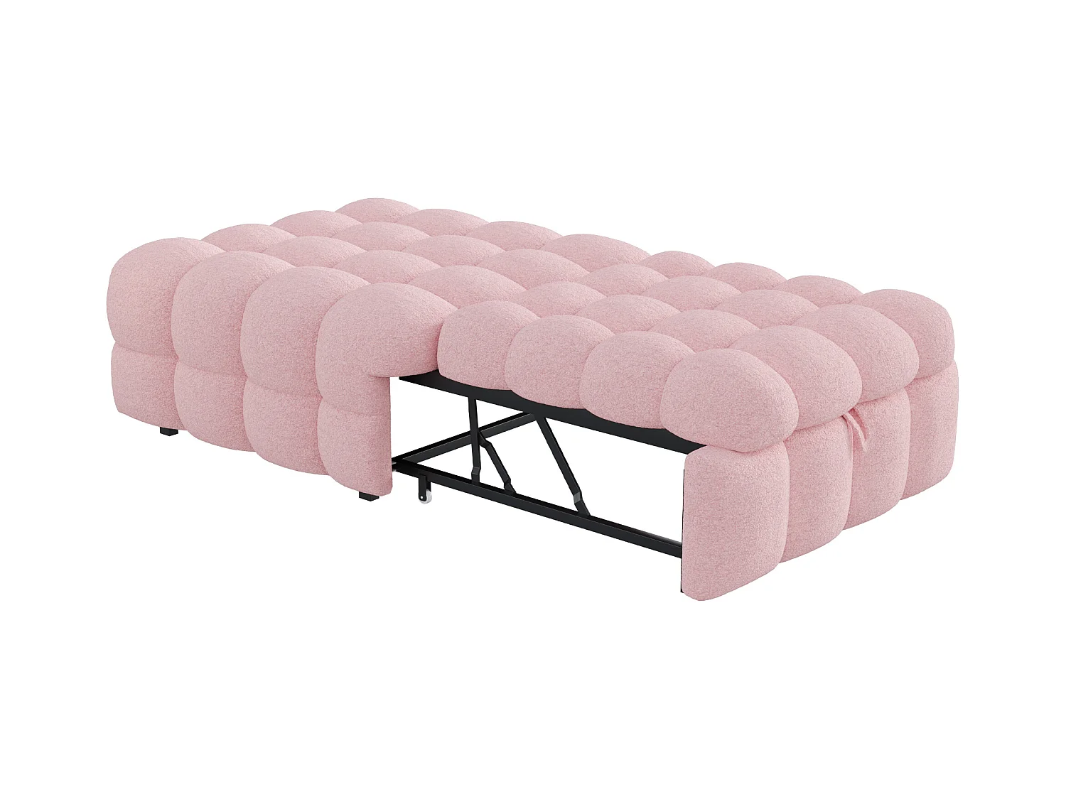 Canapé-lit rembourré gigogne - 70 x 180 cm - repose-pieds 2 en 1 - velours Teddy + métal + contreplaqué + MDF - rose
