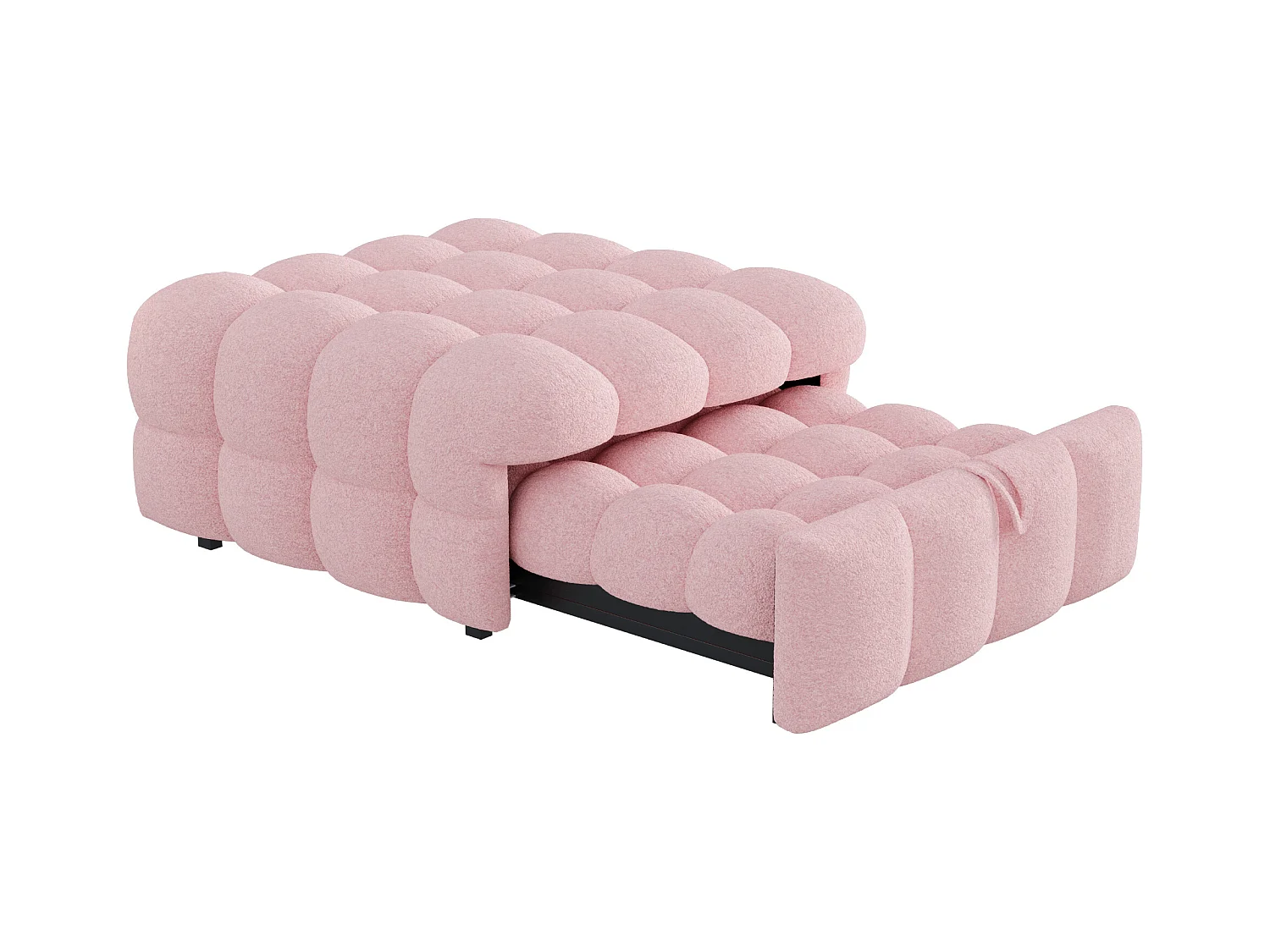 Canapé-lit rembourré gigogne - 70 x 180 cm - repose-pieds 2 en 1 - velours Teddy + métal + contreplaqué + MDF - rose