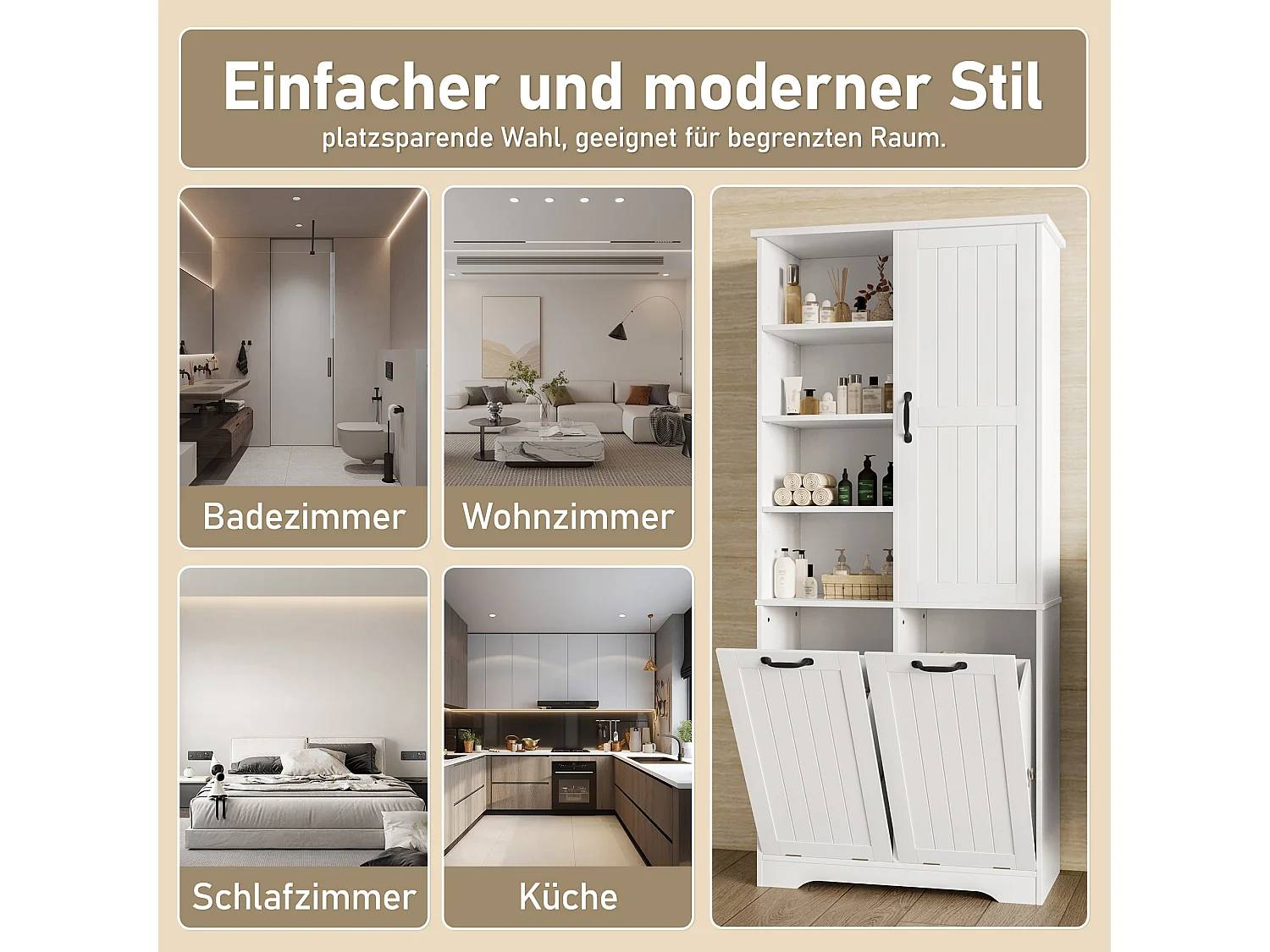 Colonna bagno - 78 x 35 x 172 cm - con cesto portabiancheria + 4 vani + 1 anta - DMF - Bianco