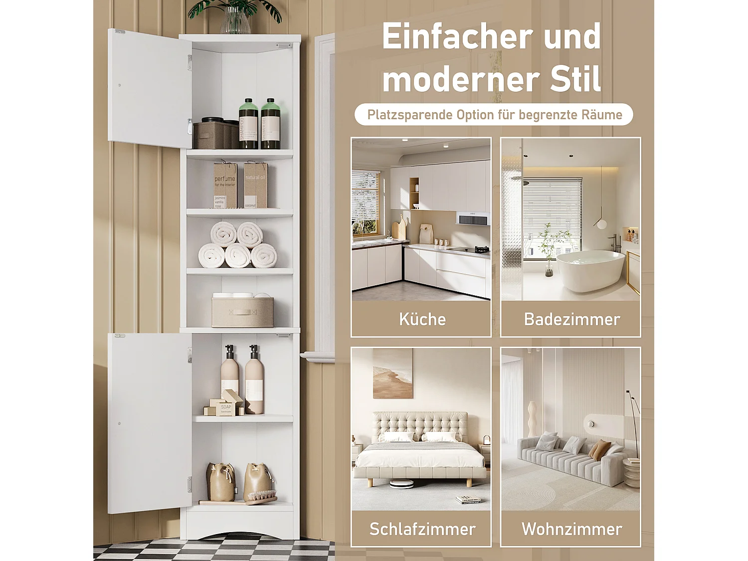 Trójkątna szafka łazienkowa - 36,5 x 24,5 x 170 cm - 3 przegródki + 2 drzwi - MDF - biały