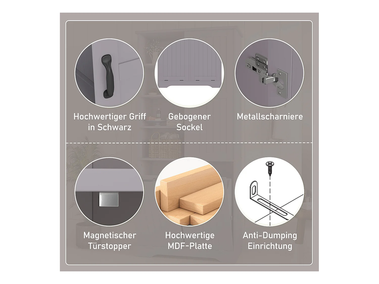 Badezimmerschrank – 78 x 35 x 172 cm – mit Wäschekorb + 4 Fächern + 1 Tür – DMF – Grau