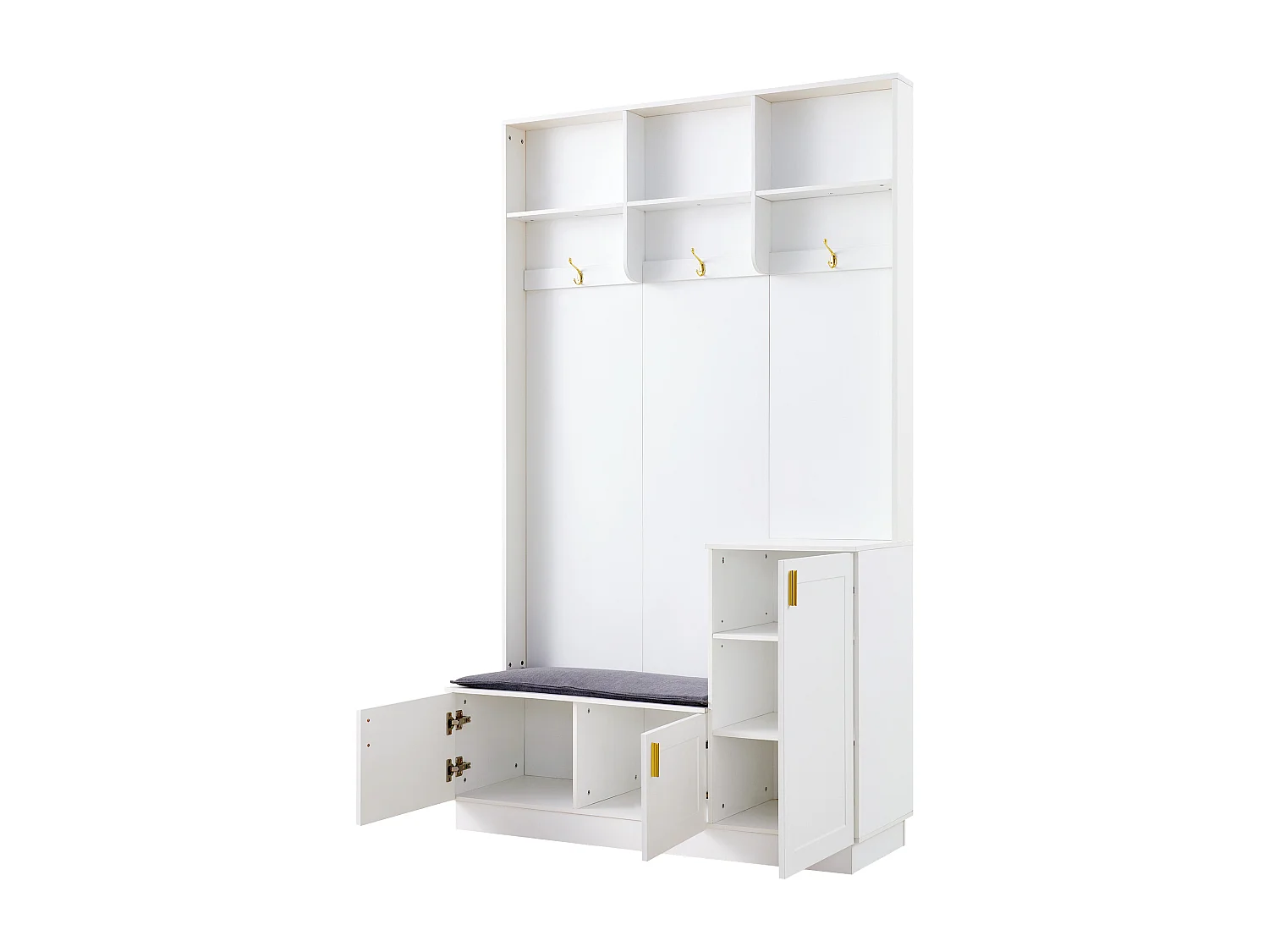 Ensemble armoire avec étagère à chaussures - 120 x 40 x 200 cm - avec 3 portes + 3 crochets de suspension - aggloméré - blanc