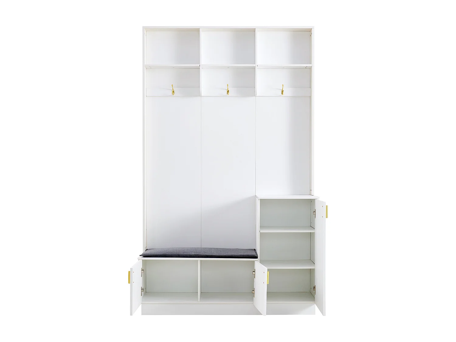 Garderoben-Set mit Schuhregal – 120 x 40 x 200 cm – mit 3 Türen + 3 Haken – Spanplatte – Weiß