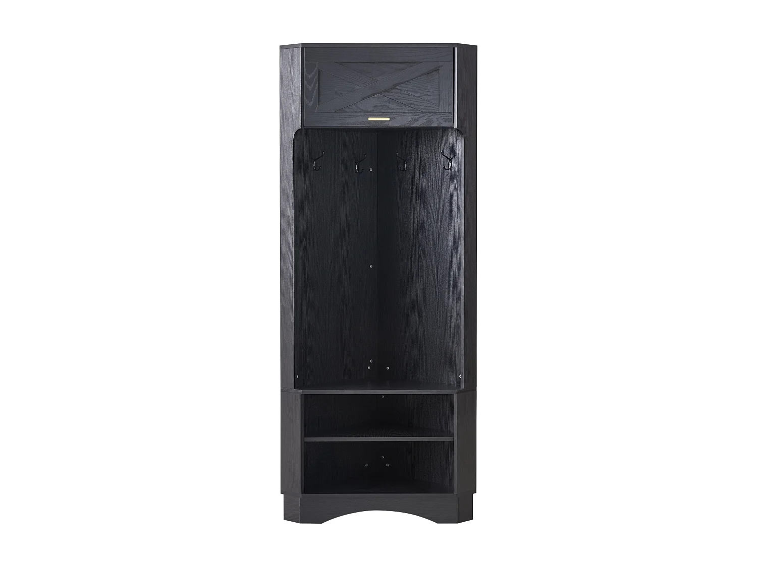 Modernes Kleiderschrank-Set – 75 x 53 x 180 cm – Eckschrank – 4 Haken – Spanplatte – Schwarz