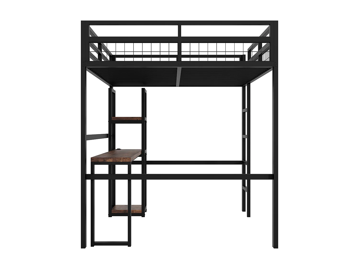 Lit mezzanine pour enfant - 140 x 200 cm - avec étagères de rangement + bureau avec prise + USB -Métal + MDF - noir
