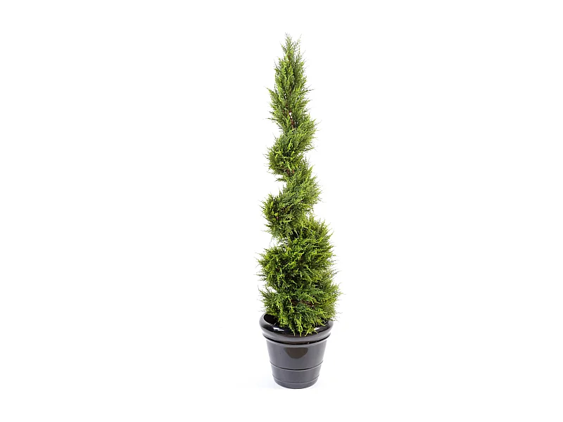 Plante artificielle haute gamme Spécial extérieur / Cyprès artificiel Juniperus Forme Spirale Vert - Dim : 130 x 48 cm