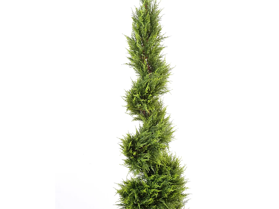 Plante artificielle haute gamme Spécial extérieur / Cyprès artificiel Juniperus Forme Spirale Vert - Dim : 130 x 48 cm