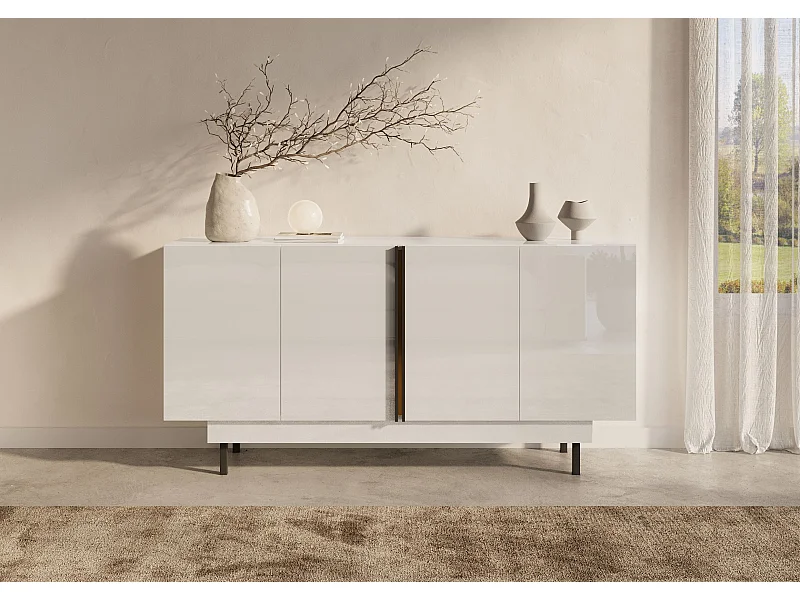 Sideboard Artemisa weiß, goldener akzent, hochglanz