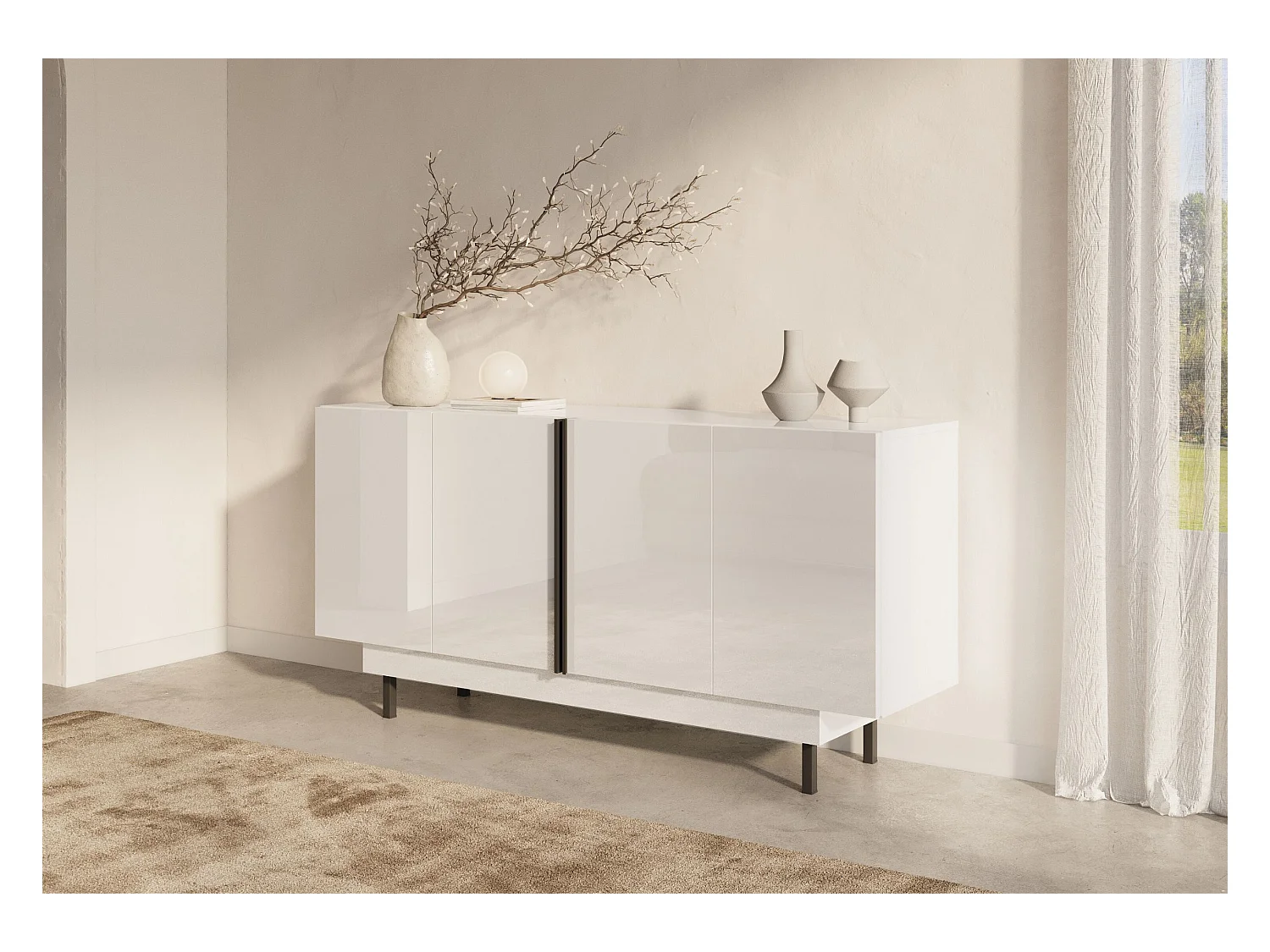 Sideboard Artemisa weiß, goldener akzent, hochglanz