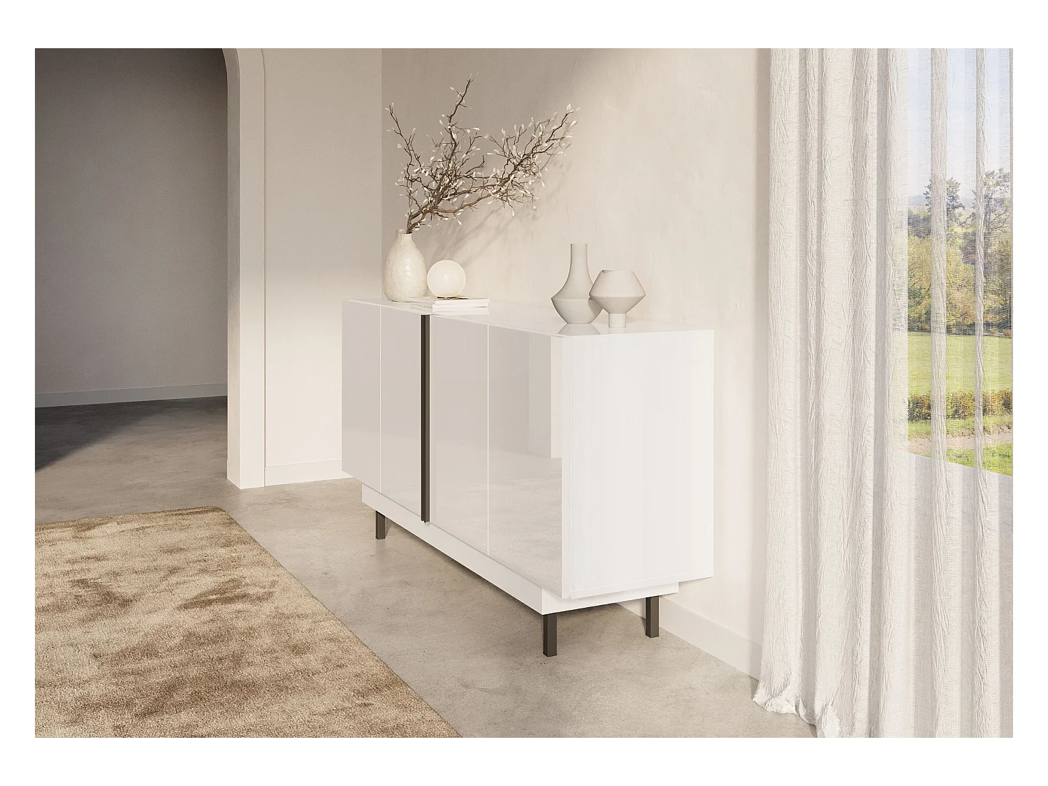 Sideboard Artemisa weiß, goldener akzent, hochglanz